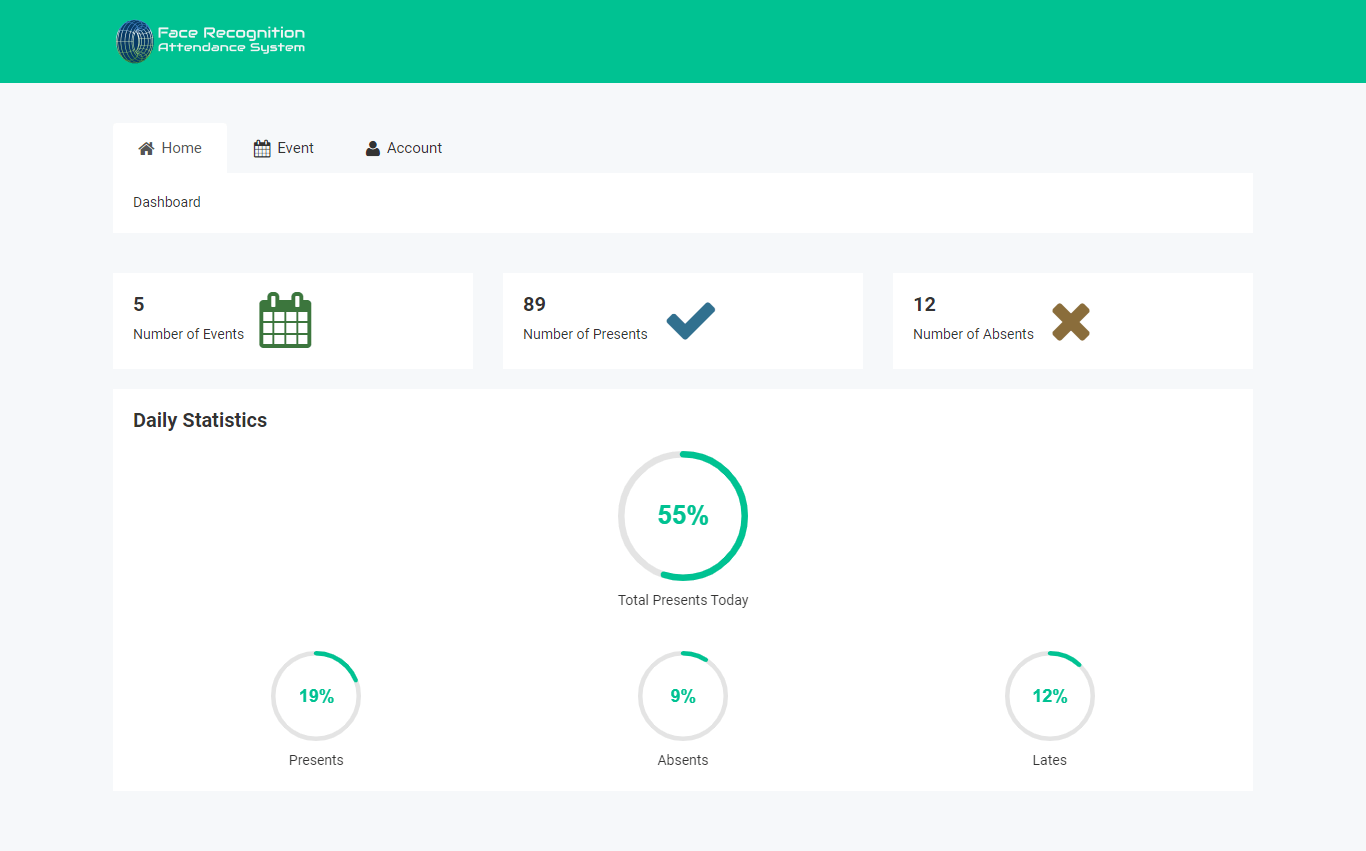 Face Recognition Attendance System Application Free Download Bootstrap and PHP Script - Student Dashboard