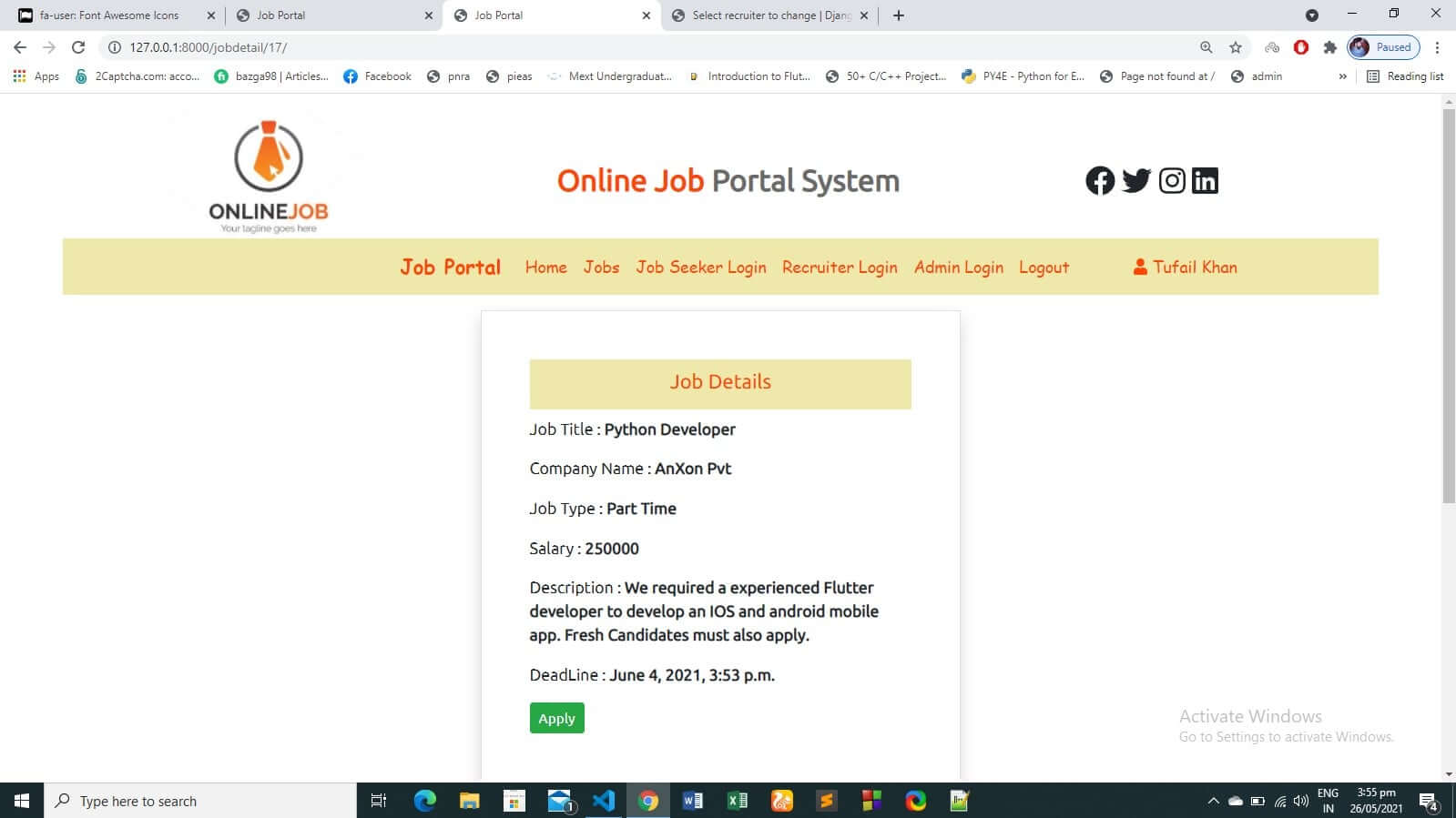 Online Job Portal System using Django Web Framework - Job Details
