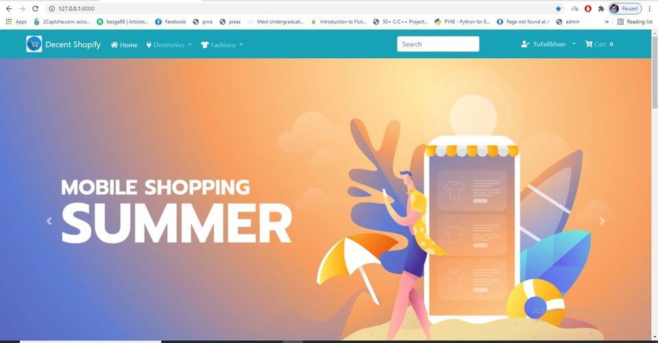 Basic Ecommerce Website in Django Free Source code - Landing Page