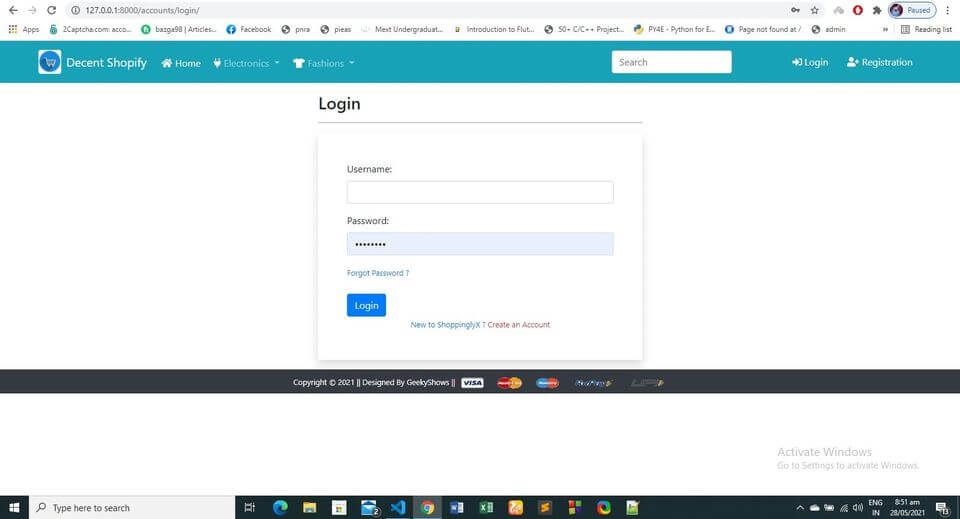 Basic Ecommerce Website in Django Free Source code - Login Form