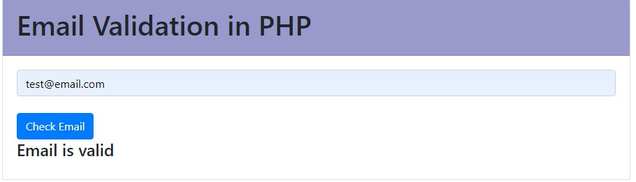 Email Validation in PHP Free Source code and Tutorial - output