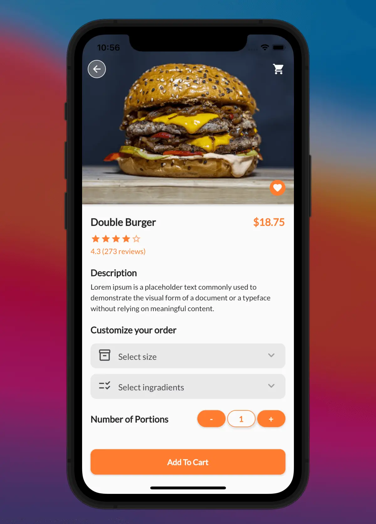 Food Ordering App in Flutter Free Source code - Food Detail
