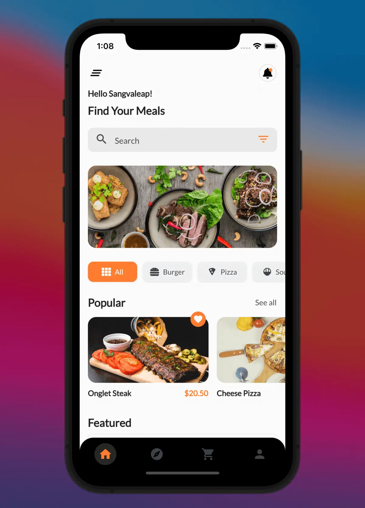 Food Ordering App in Flutter Free Source code - Search Meal