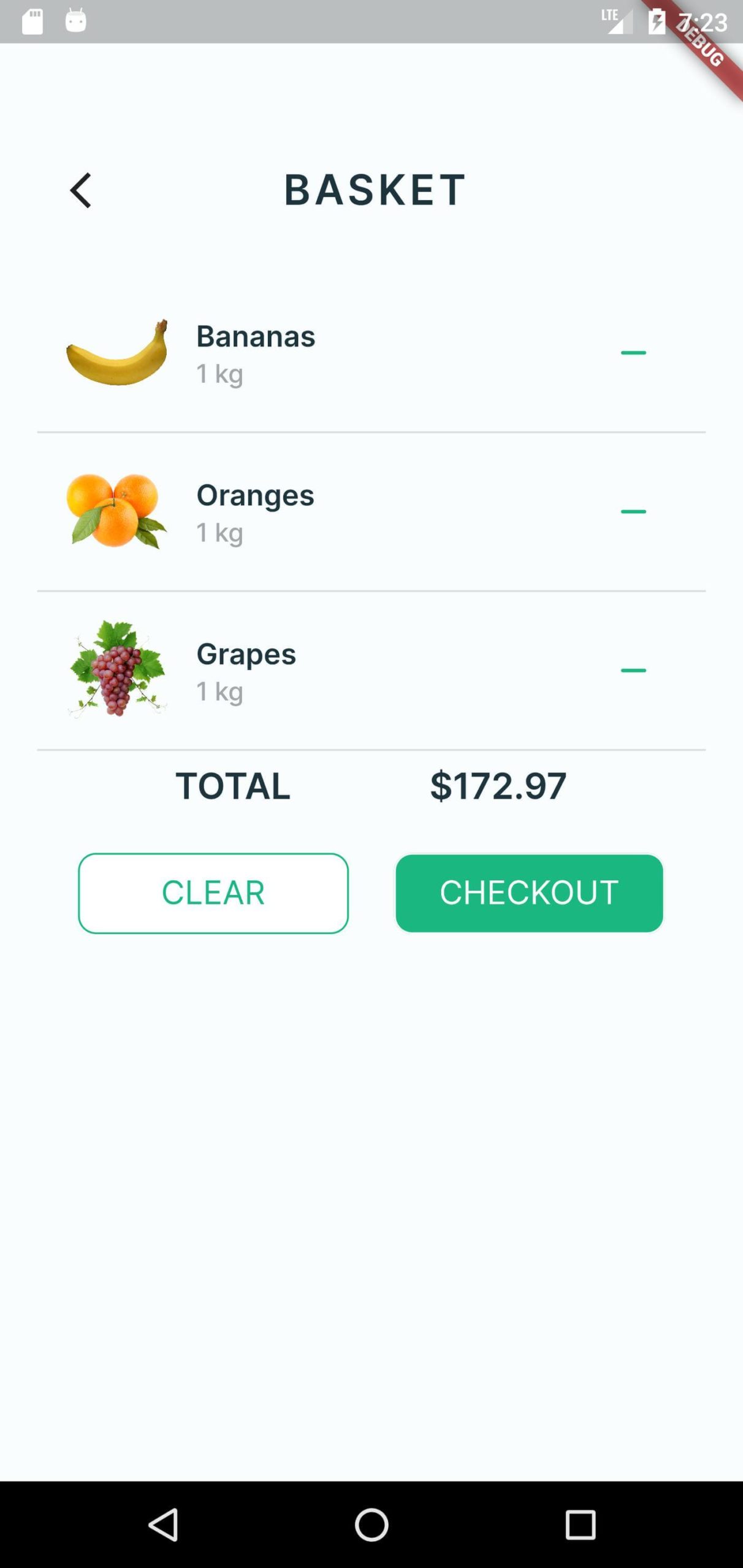 Fruit Grocery App in Flutter Free Source code - Basket Page
