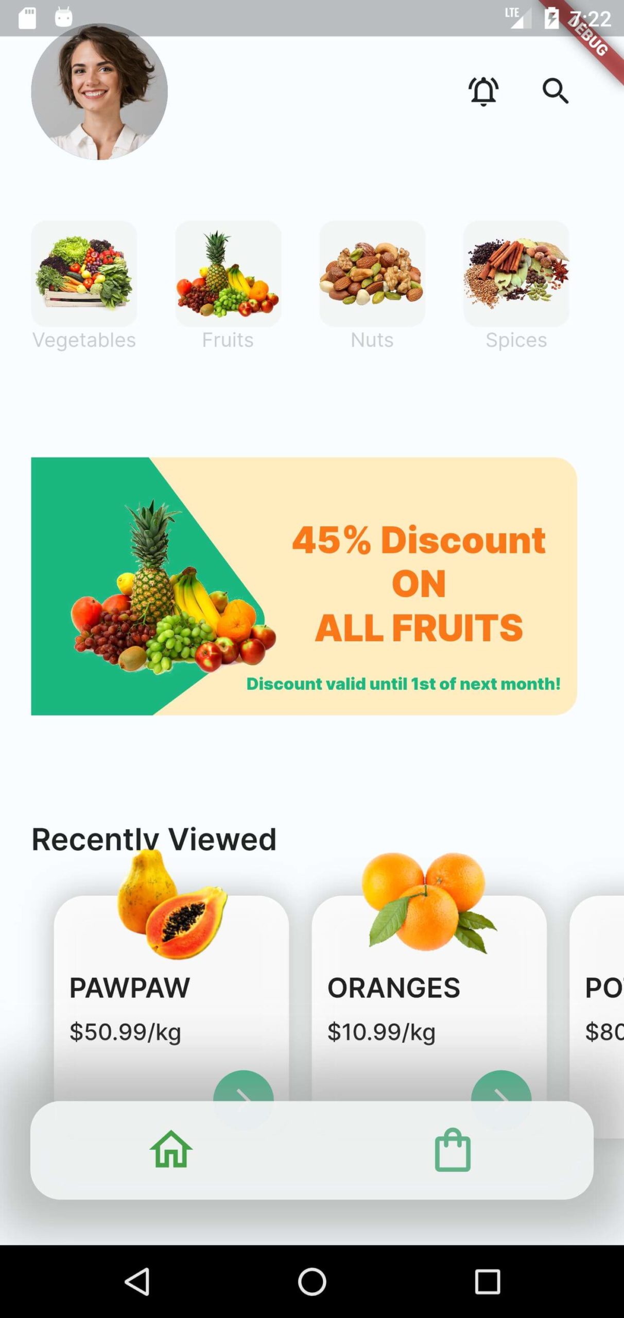 Fruit Grocery App in Flutter Free Source code - Home Page