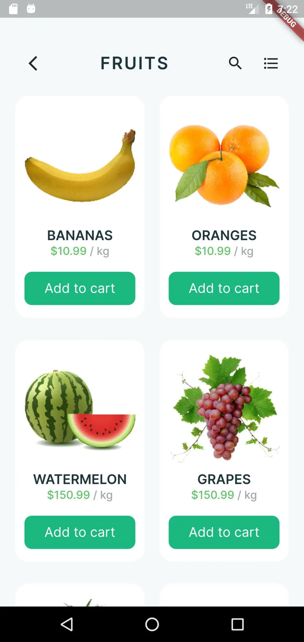 Fruit Grocery App in Flutter Free Source code - List of Fruits
