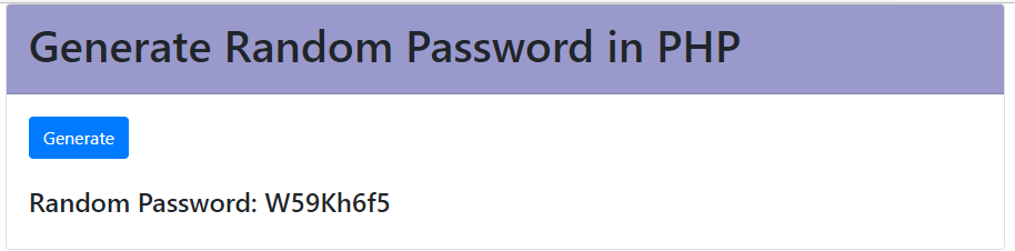 How to Generate Random Password in PHP Free Source code and Tutorial - output