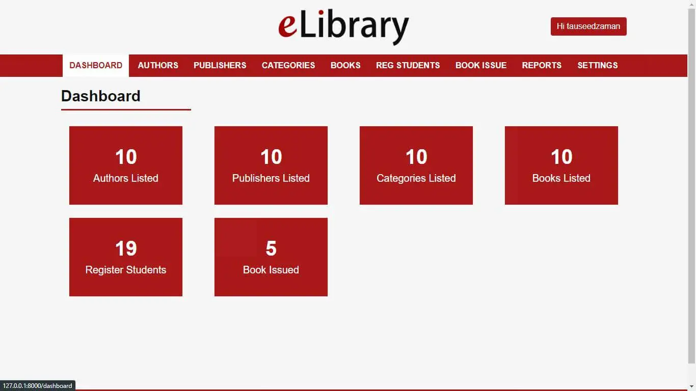 Library Management System in Laravel Free Source Code - Dashboard