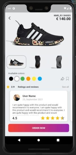 Shoe Shop App in Flutter Free Source Code - Shoe Details