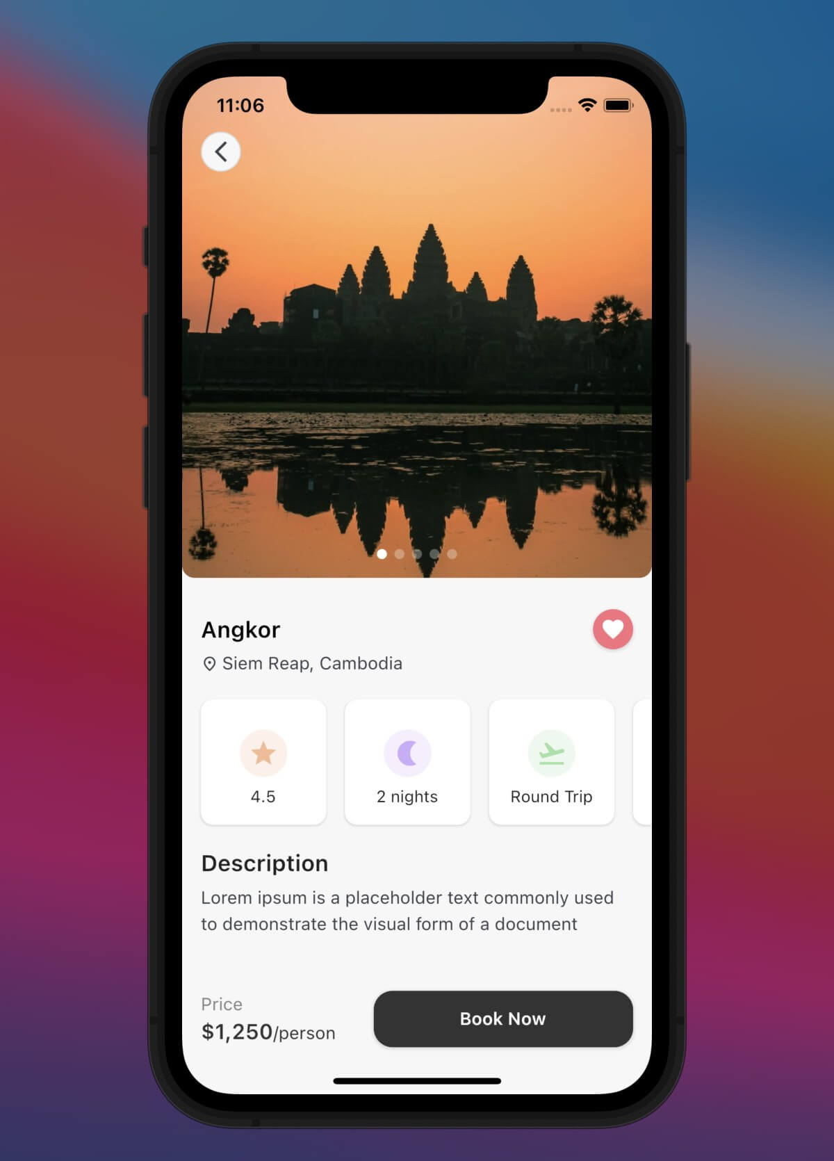 Travel App in Flutter Free Source code - Description of Place