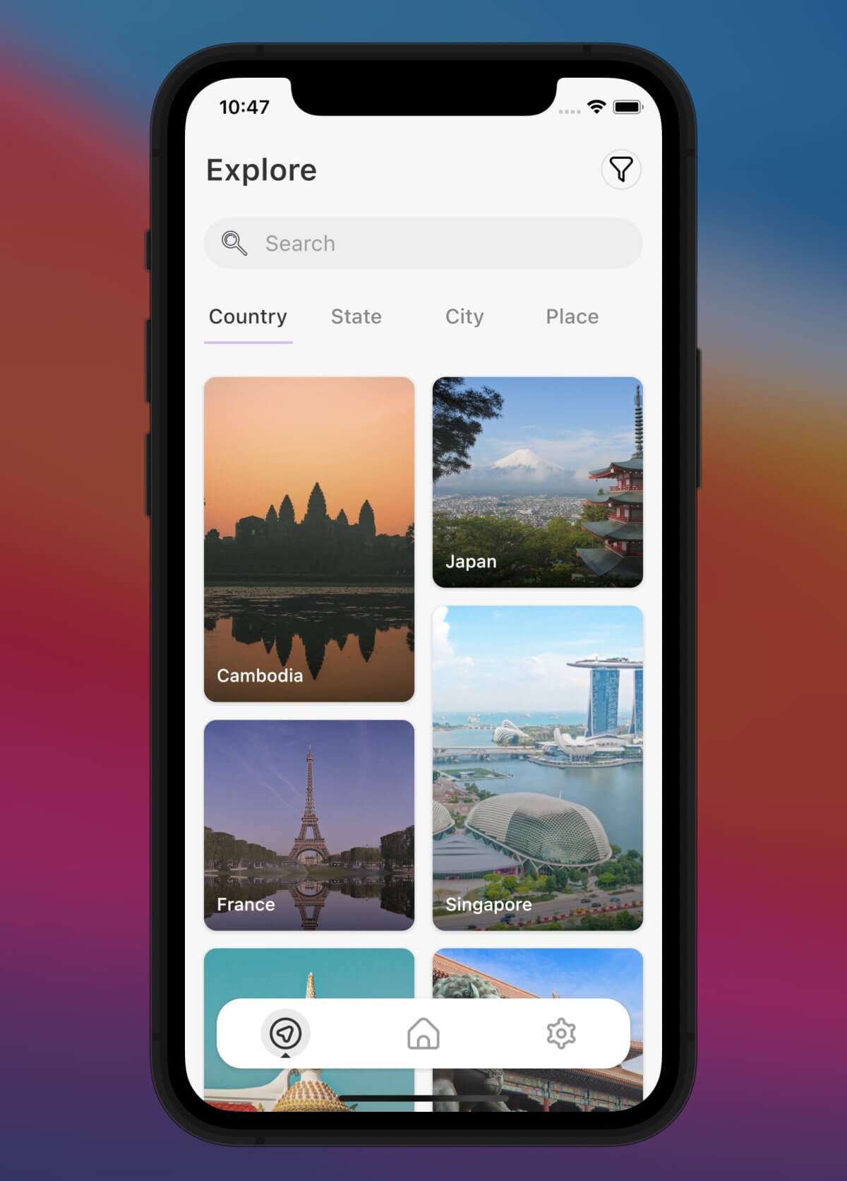 Travel App in Flutter Free Source code - List of Countries