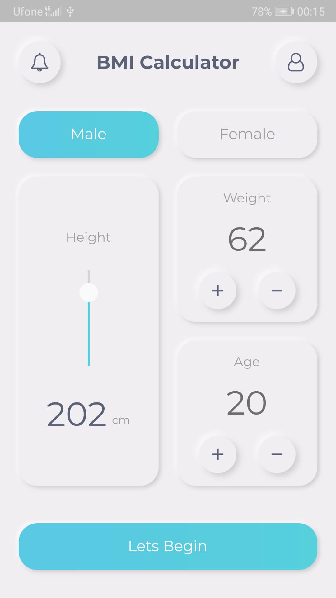 BMI Calculator in Flutter Based on Neumorphic - HomePage