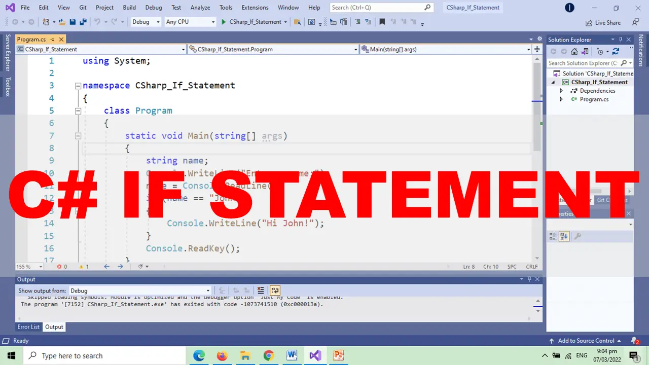 C# IF Statement Video Tutorial and Source code