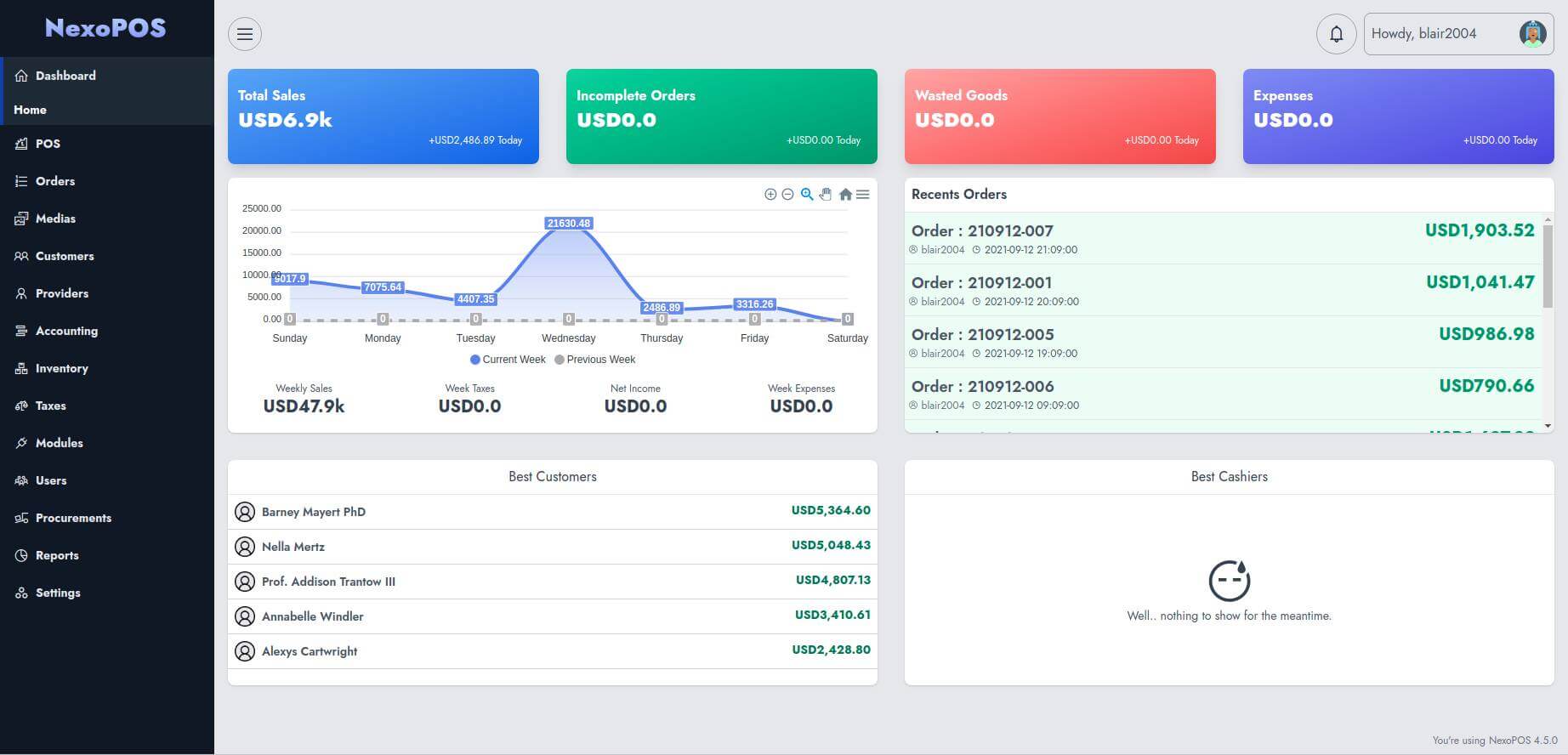 POS, CRM, and Inventory Manager using Laravel and TailwindCSS - Dashboard