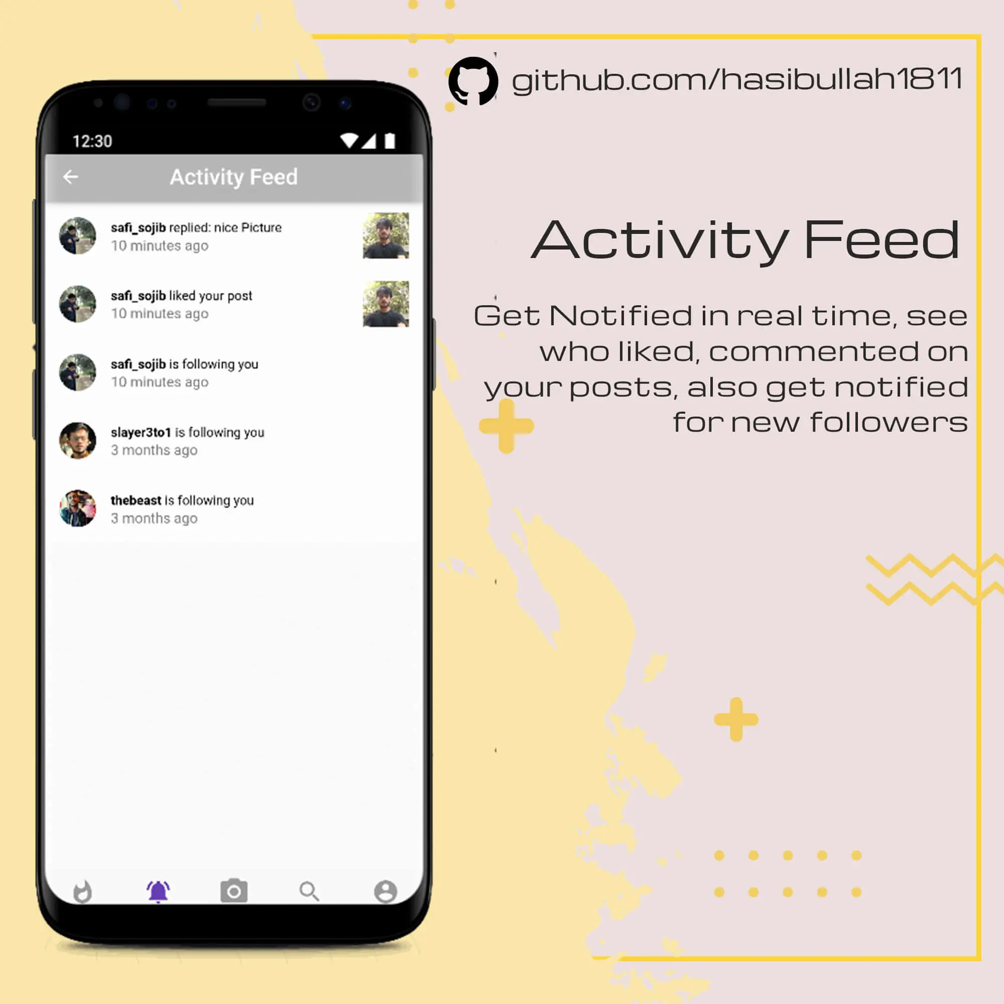 Social Media App in Flutter and Firebird Free Source Code - Activity Feed