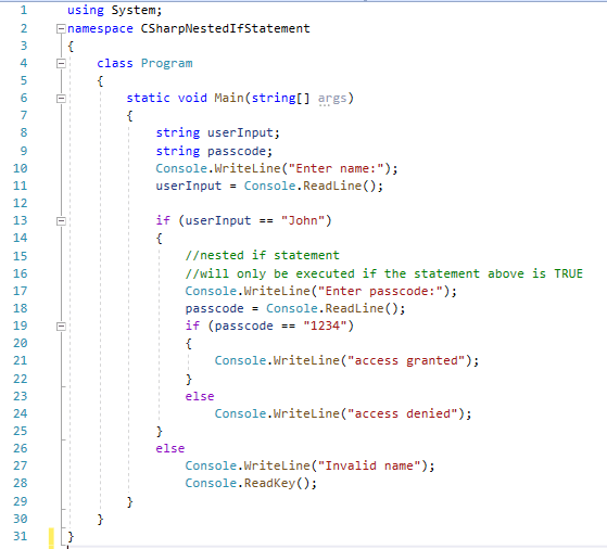 C# NESTED IF Statement - source code