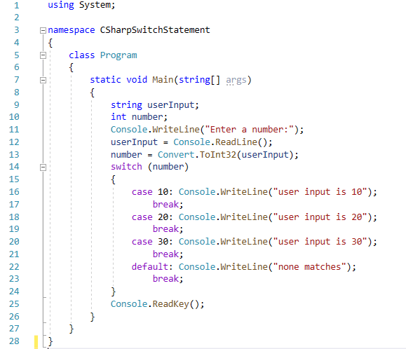 C# SWITCH Statement - source code