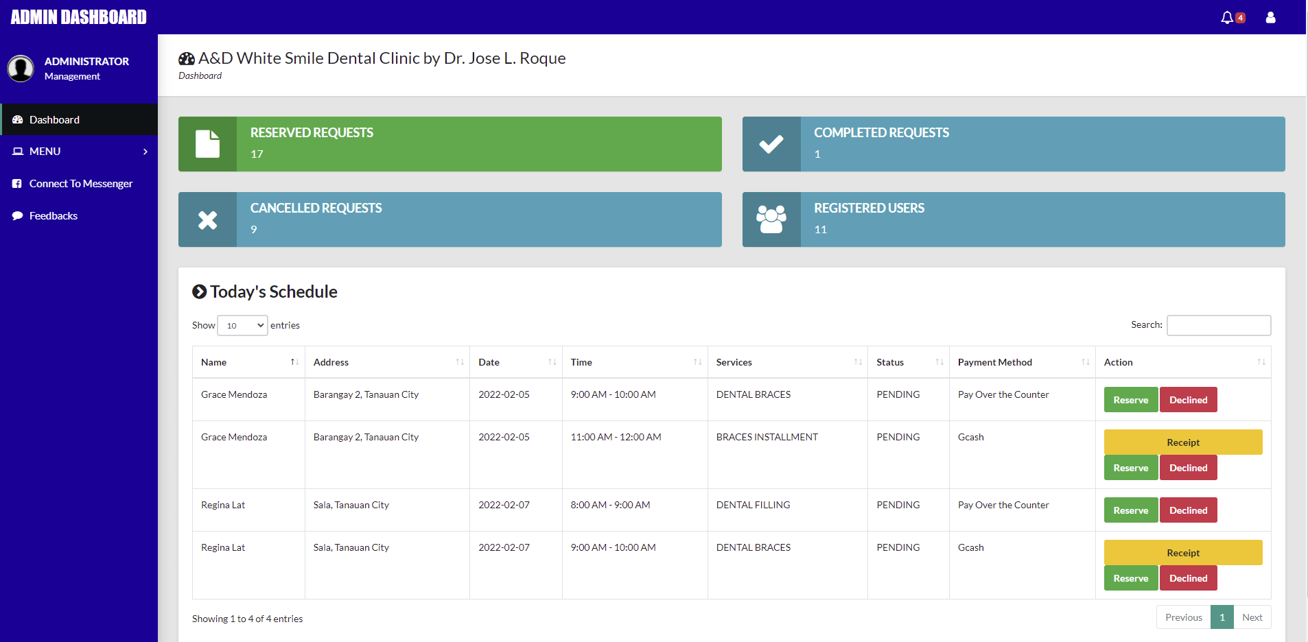 Dental Clinic System in PHP - Daily Schedule