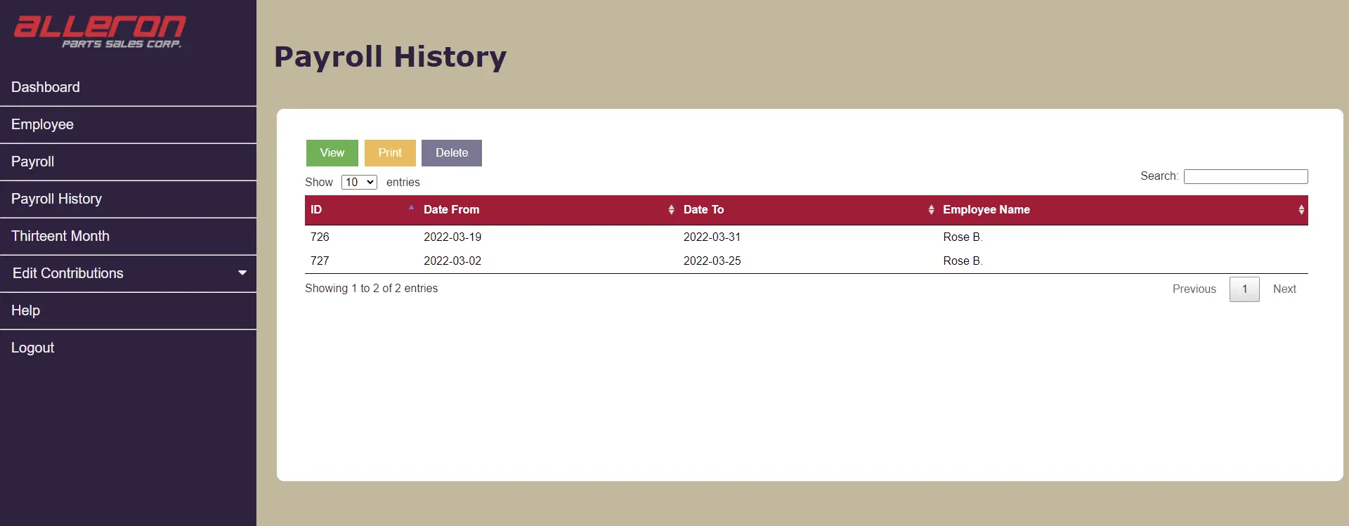 Payroll System in PHP - Payroll History