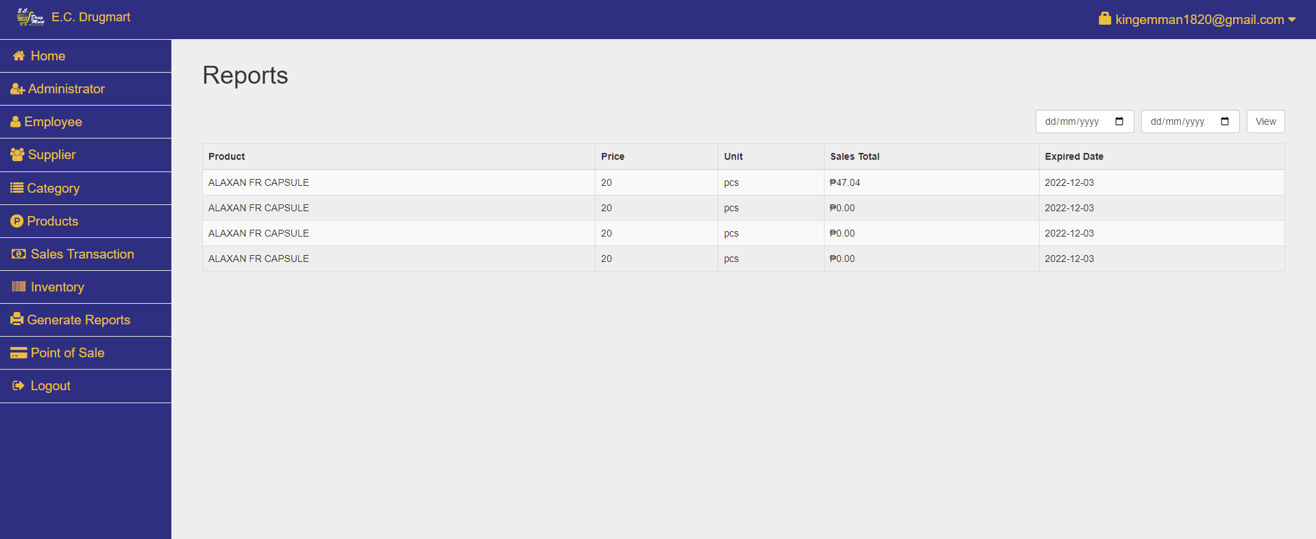 Point of Sale and Inventory System using PHP - Reports