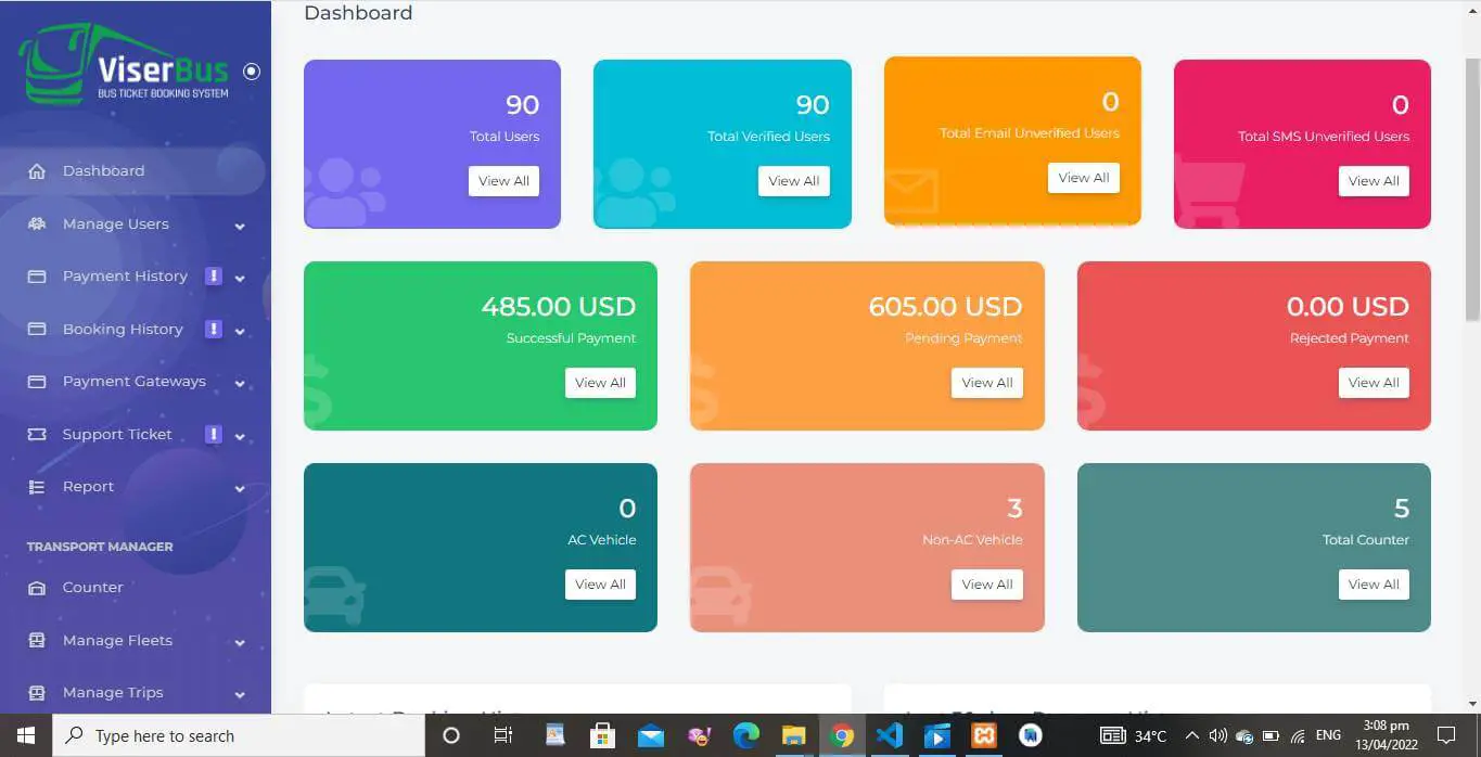 Bus Ticket Booking System in Laravel - Dashboard