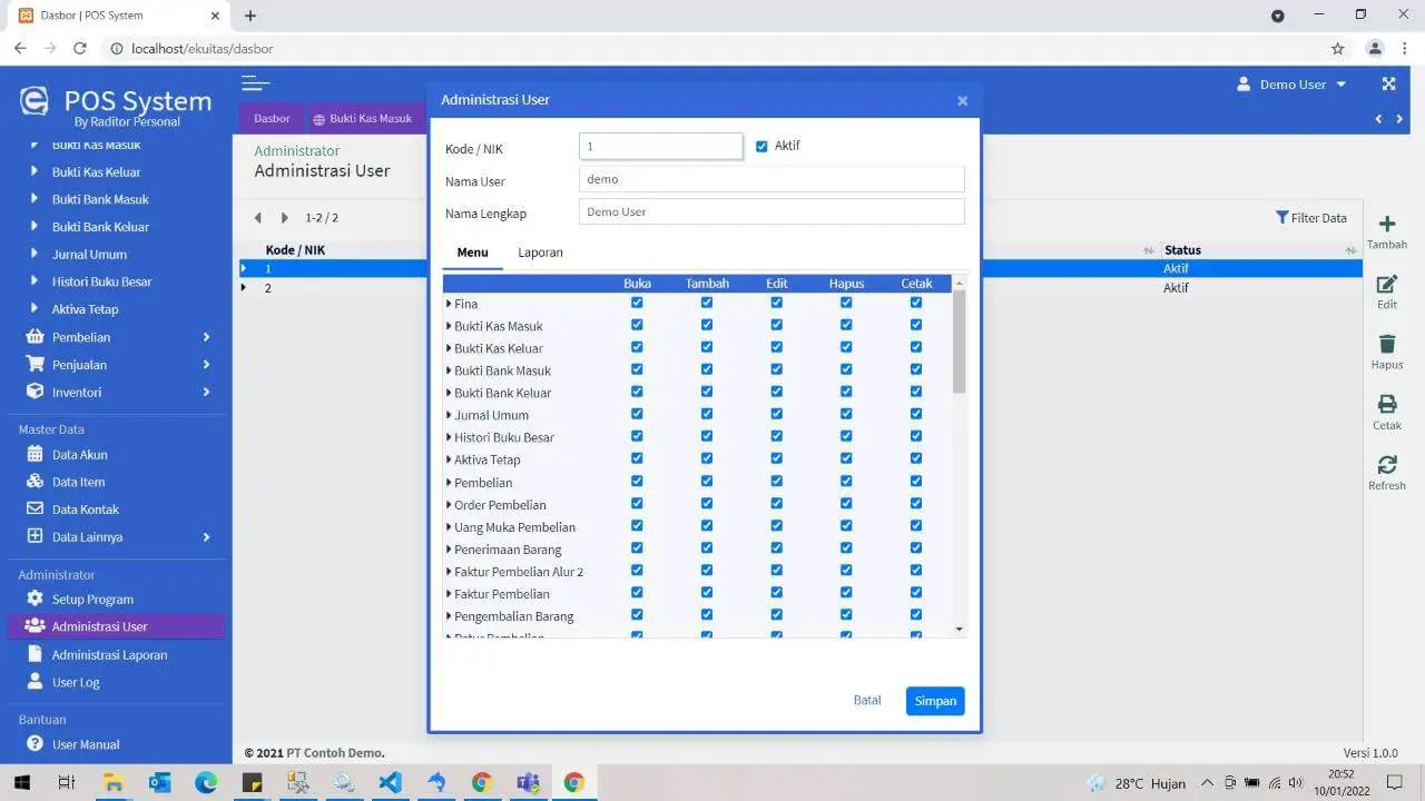 Integrated Accounting System Using Codeigniter - Admin Form