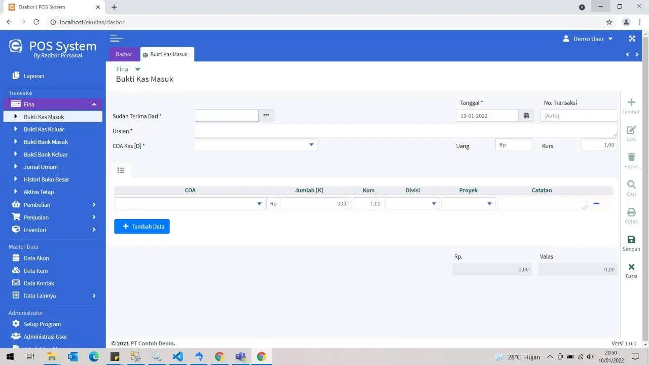 Integrated Accounting System Using Codeigniter - Cash Receipt Form