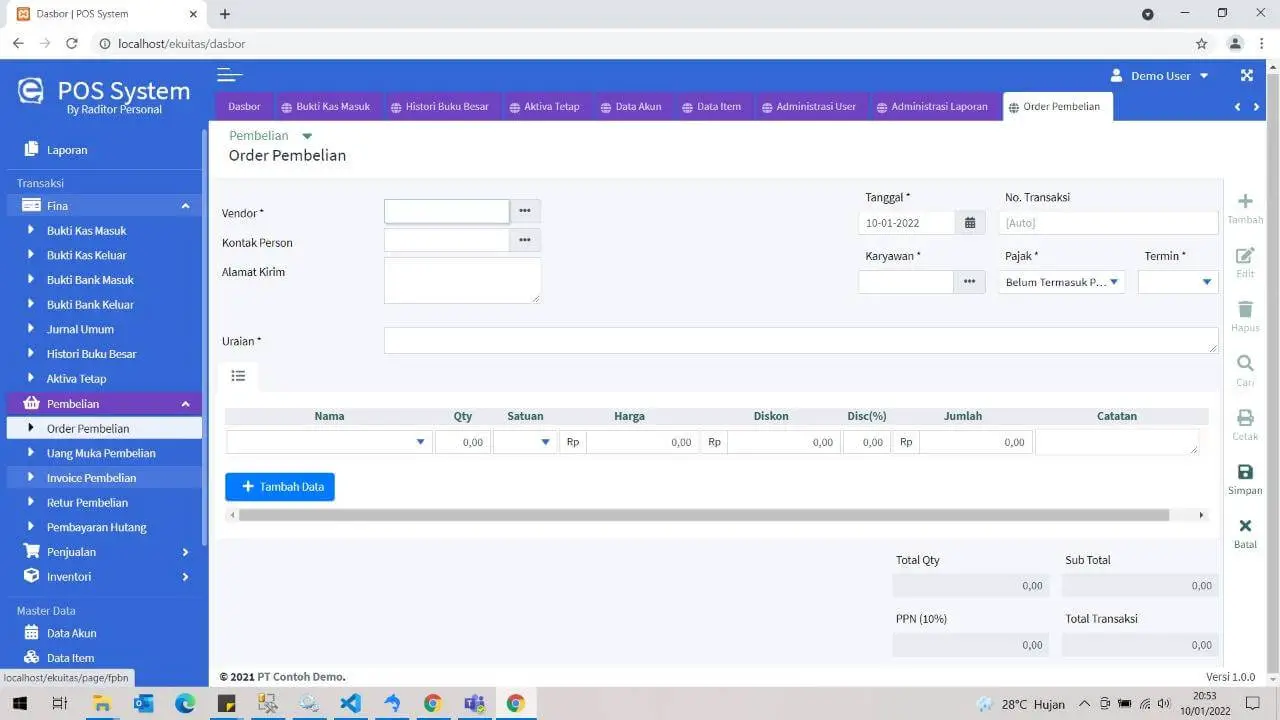 Integrated Accounting System Using Codeigniter - Purchase Order Form