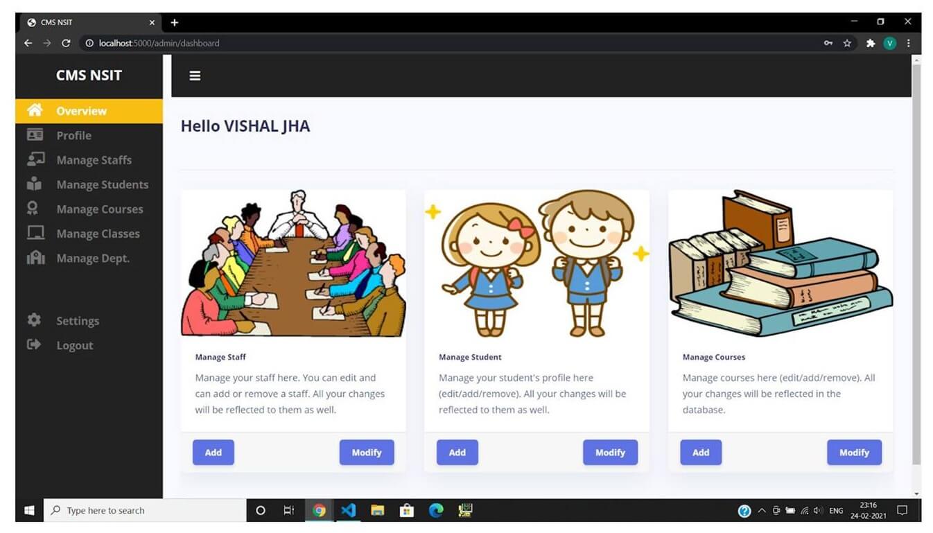 College Management System Project using Node.js and MySQL - Admin Dashboard