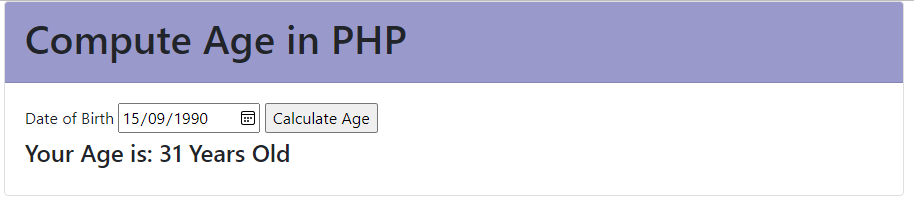 Compute Age in PHP Free Source code and Tutorial - output