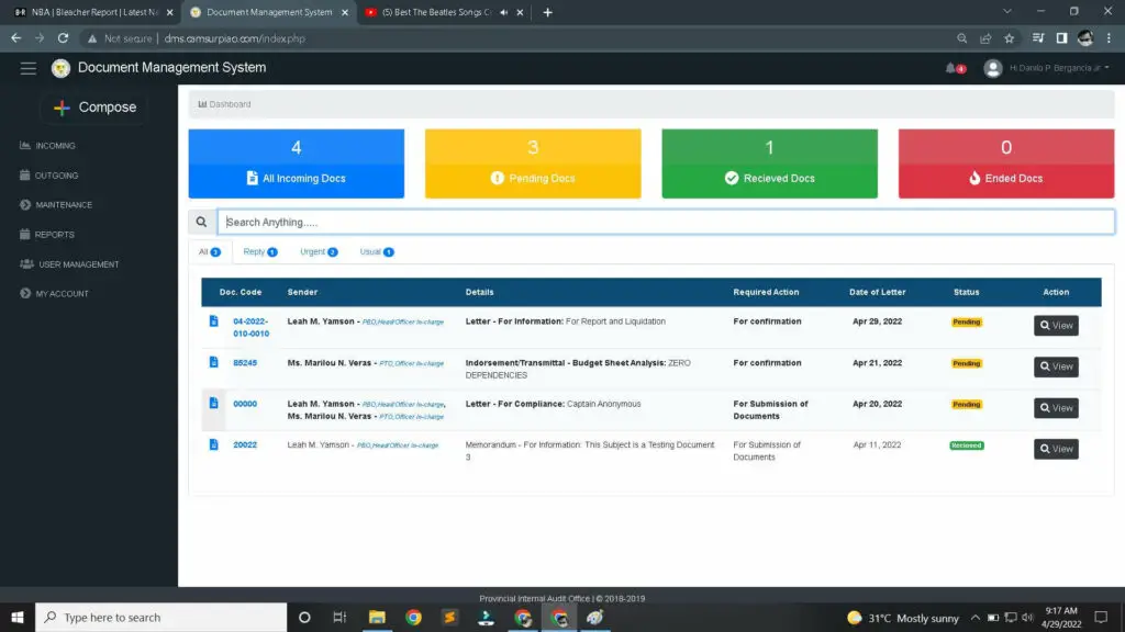 Document Management and Tracking System
