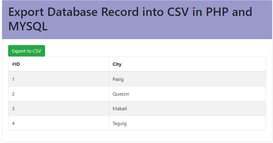 Export database record into csv file in PHP and MySQL Free Source code and Tutorial - output