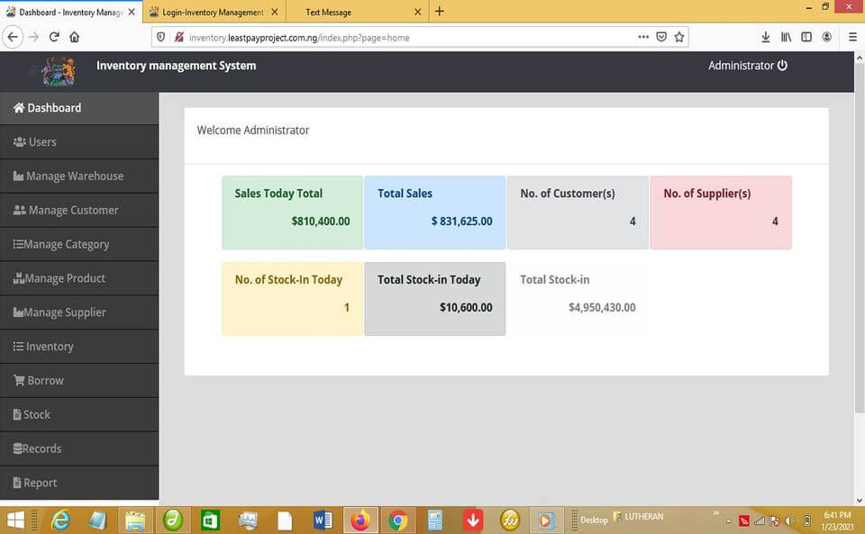 Inventory Management System built with Core PHP - Dashboard