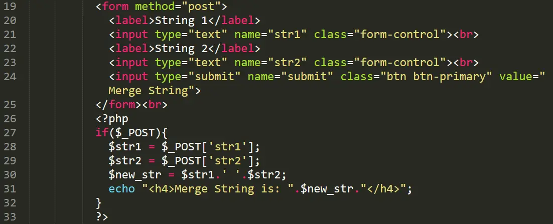 Merge Two String in PHP Free Source code and Tutorial - source code