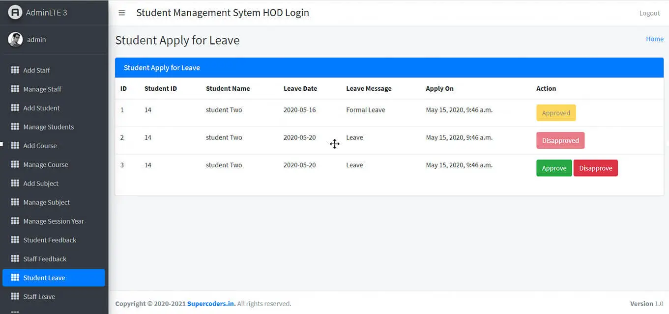 Student Management in Django - Student Apply Leave