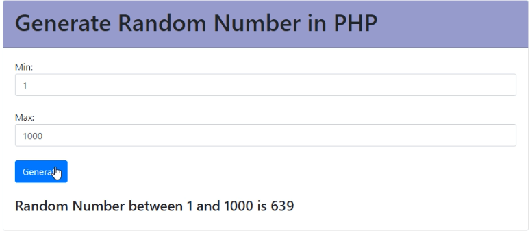 Generate Random Number in PHP - output