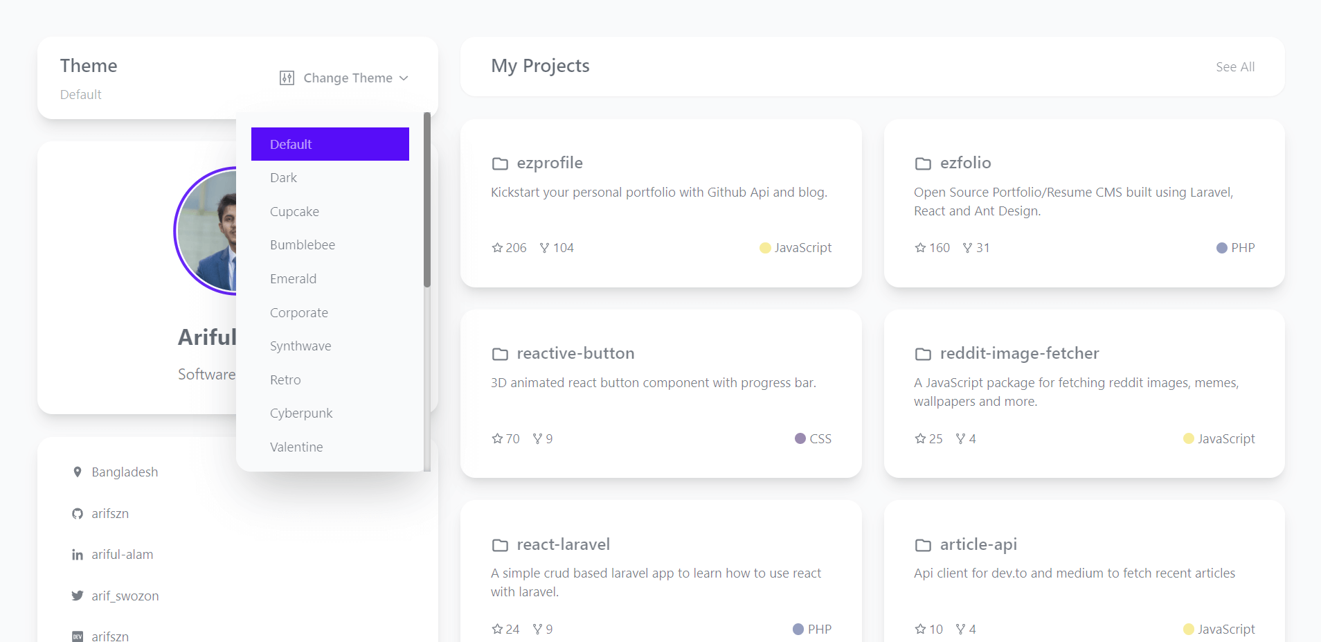 Portfolio Builder in React Free Source code - My Projects Page