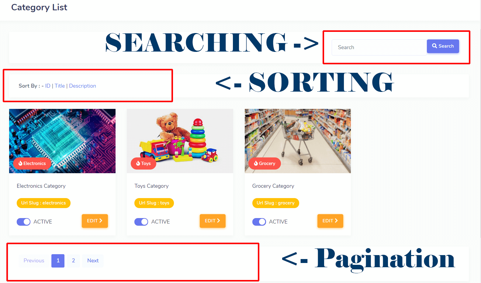 Python Django Ecommerce Free Source code - Category Frontend List