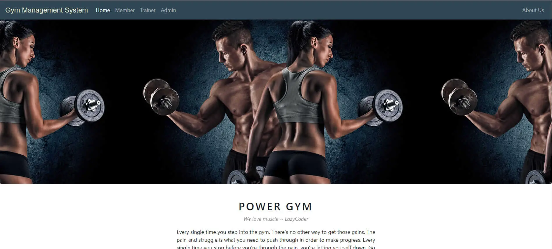 Gym Management System Free Source code - Landing Page