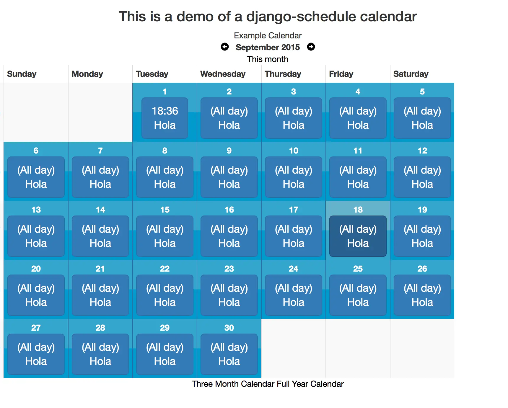 Calendar and Schedule App in Django Free Source code - Monthly View