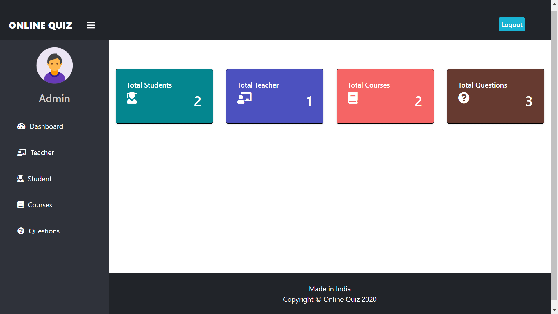 Quiz Application in Django Free Source code - Dashboard