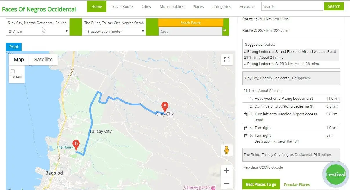 Tourism Web Application using PHP and MySQL - Map Direction