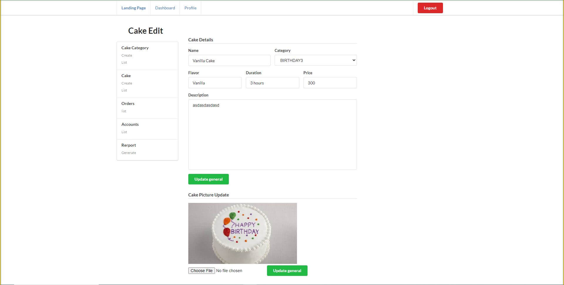 Cake Ordering System - Cake Details Module