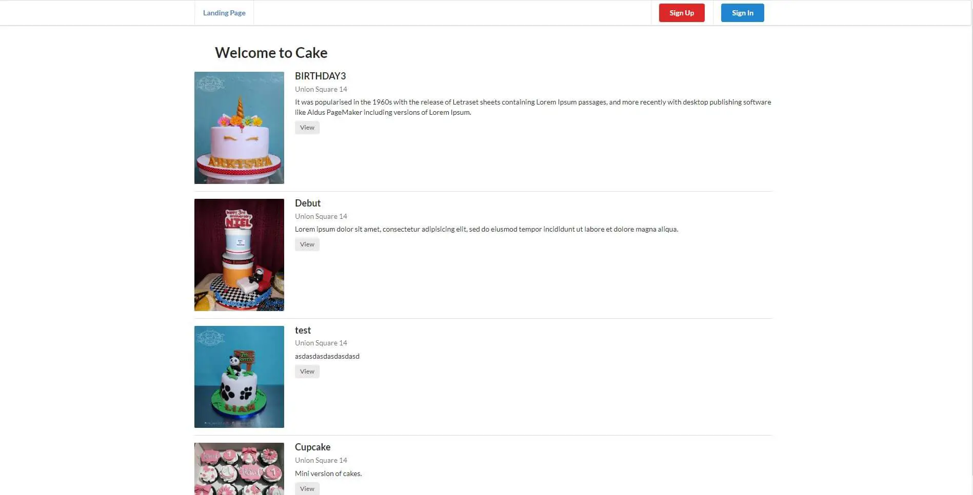 Cake Ordering System - Landing Page