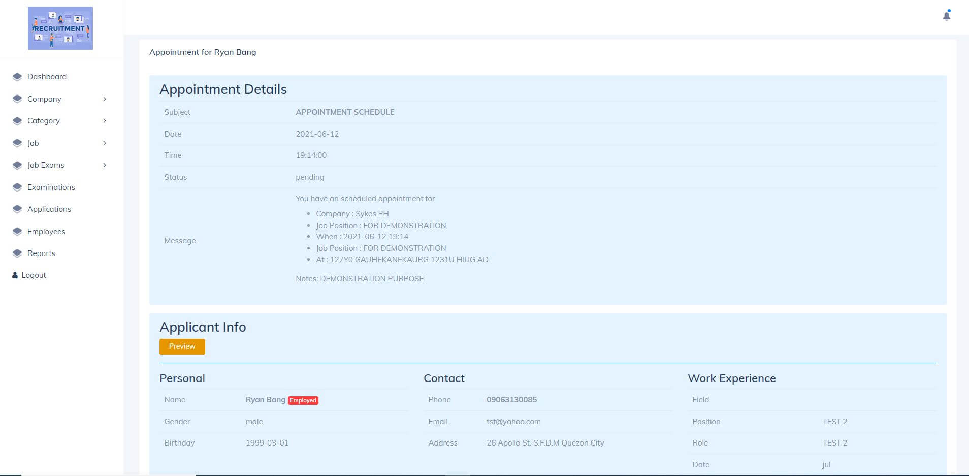 Crowd Sourcing and Applicant Assessment System - Appointment Details