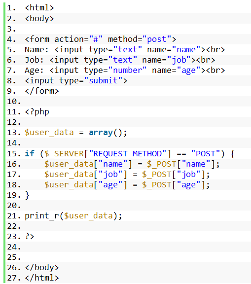 Array and Array Functions in PHP - Array with HTML Form Source code