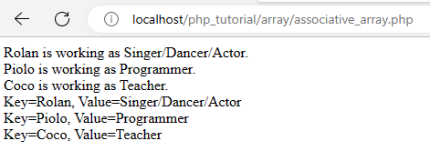 Array and Array Functions in PHP - Associative Array Ouput