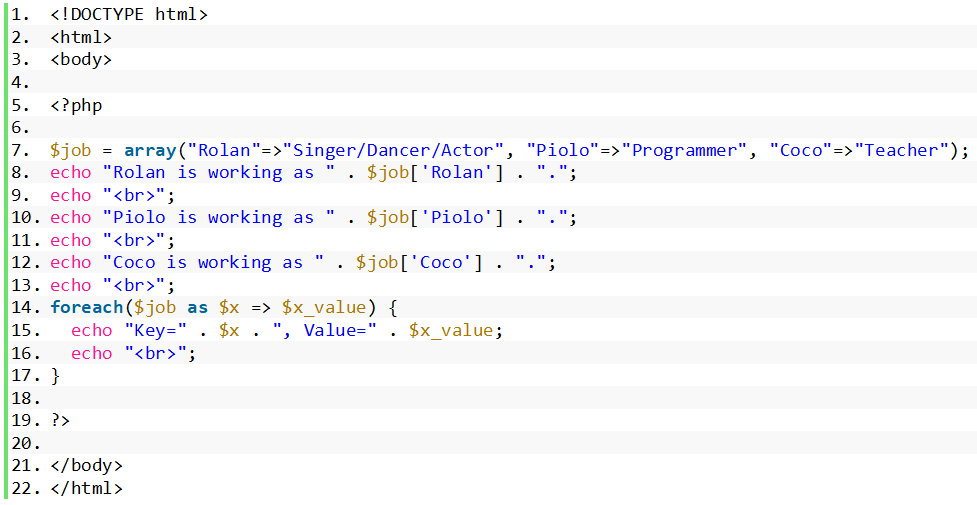 Array and Array Functions in PHP - Associative Array Source code