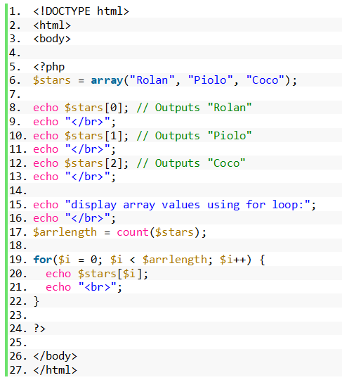 Array and Array Functions in PHP - Indexed Array Source code