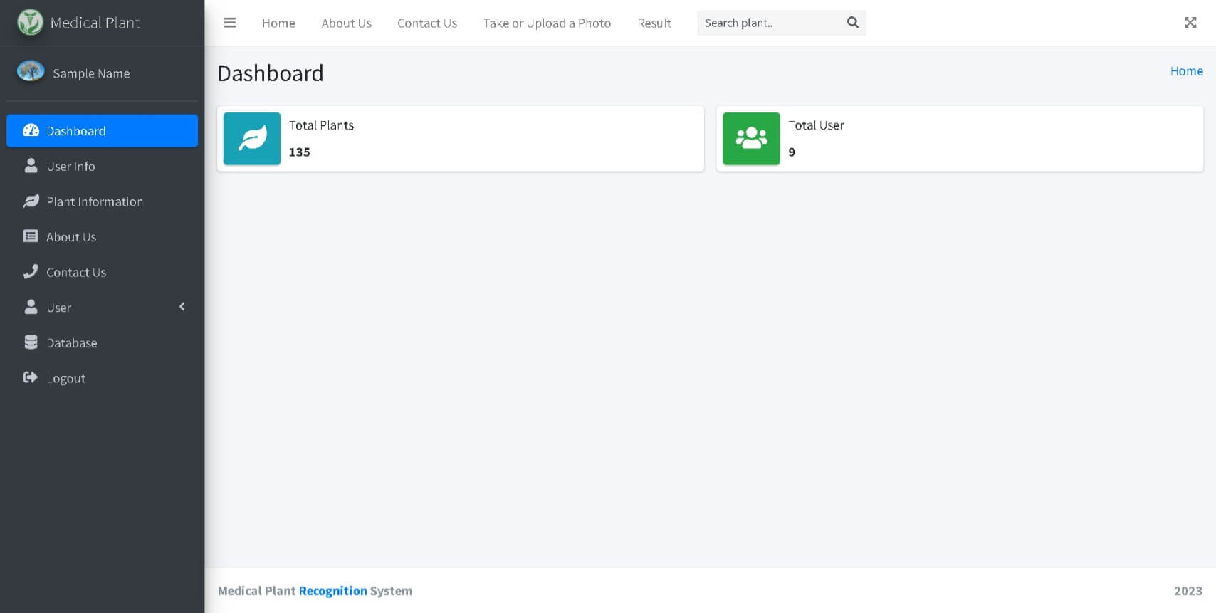 Medical Plants Recognition System - Dashboard